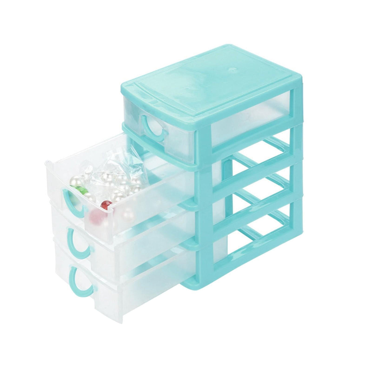 Clear Stacking Drawer Organizer in Sky Blue, 7 by 5 by 10 Inch Desktop Unit - Image 3