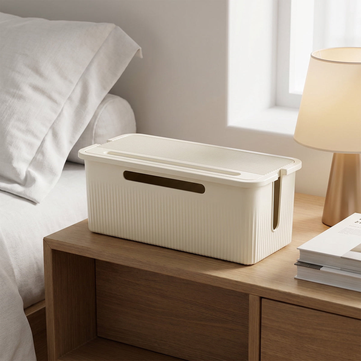 Cable Management Box in White, 9.25 Inch Case to Hide a Power Strip and Cords - Image 5