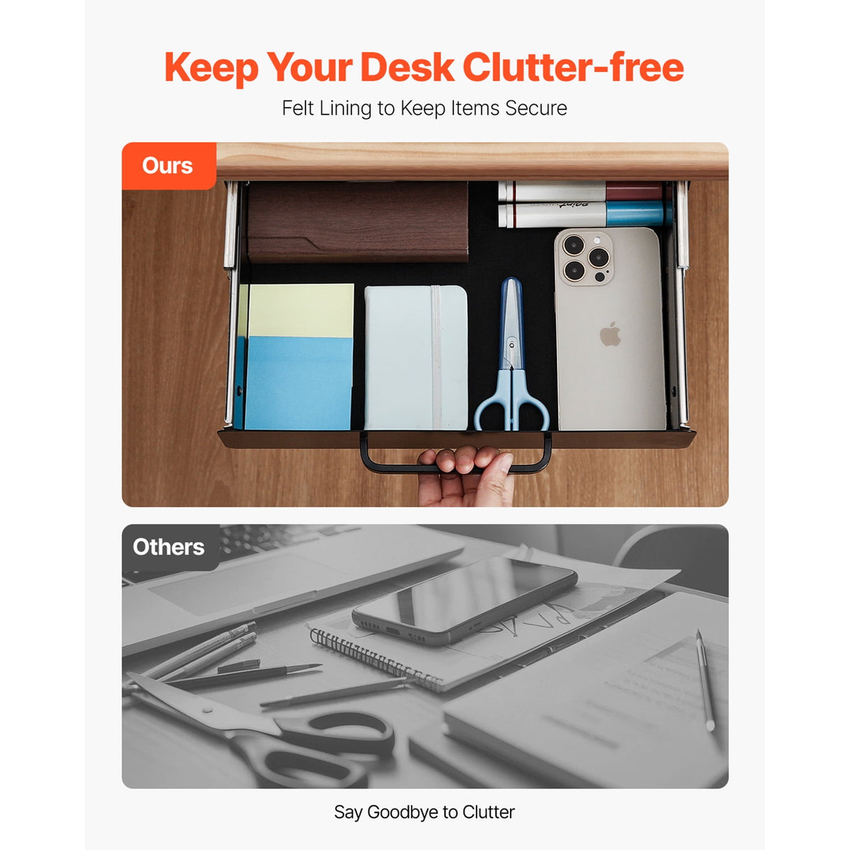 Under-Desk Pull-Out Drawer, 15 by 9 by 3 Inch Steel Tray with Felt Lining - Image 5