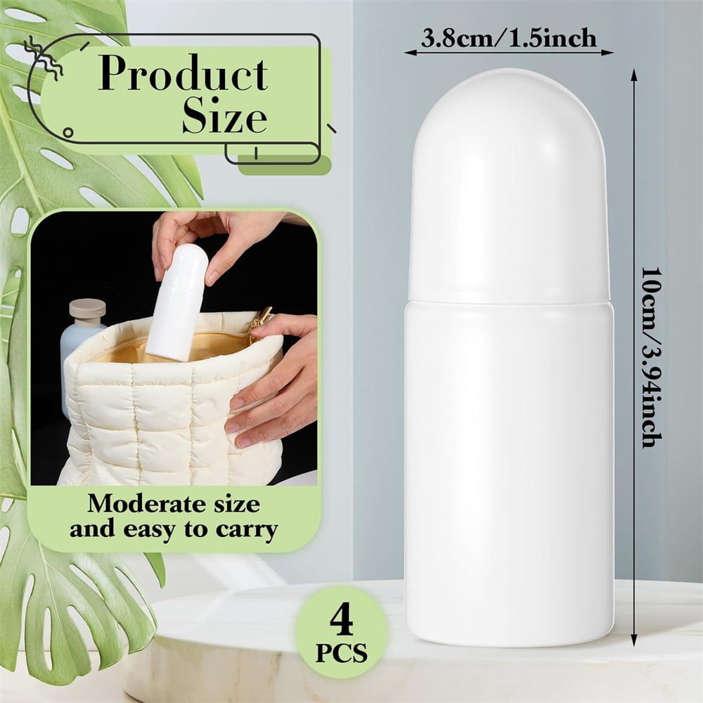 Refillable Rollerball Bottles, 4-Pack of 50 ml White Plastic Travel Containers - Image 3