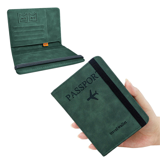 Passport Holder with Blocking Lining, Faux Leather Travel Wallet in Green - Image 2