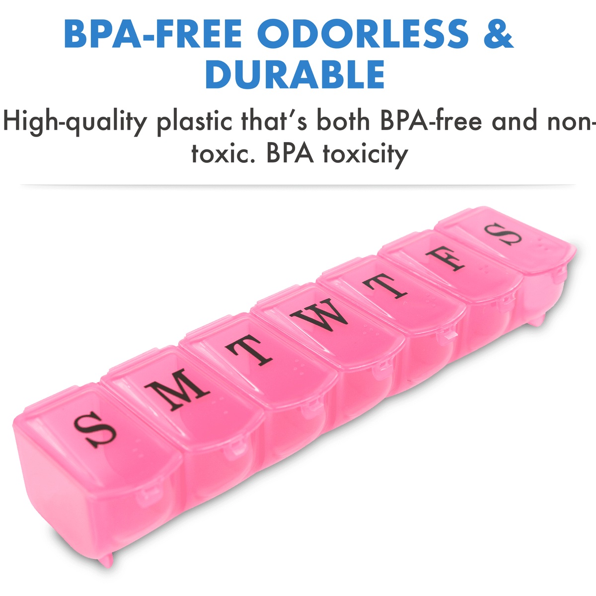 Weekly Pill Organizer, 2-Pack of 7-Day Cases in Bright Pink, BPA-Free - Image 4
